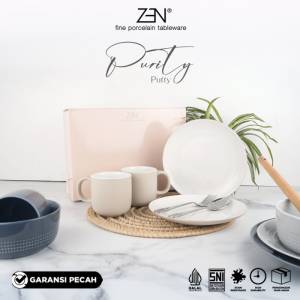 ZEN Dinner Set Piring Mug Keramik Purity Putty isi 4 pcs + Box