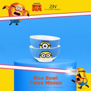 MINIONS ZEN Mangkok Kecil Rice Bowl Keramik Blue Three Minions 2 pcs + Box
