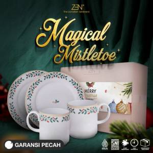 ZEN Dinner Set 2 Piring 2 Mug Keramik Magical Mistletoe Christmas isi 4 pcs + Box