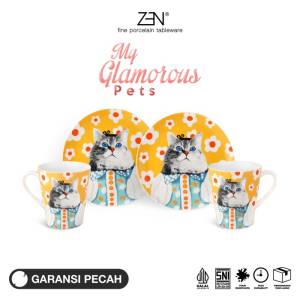 ZEN Dinner Set Piring Mug Keramik My Glamorous Pet Graceful British 2 Piring 2 Mug + Box