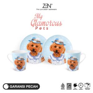 ZEN Dinner Set Piring Mug Keramik My Glamorous Pet Royal Cuties Puddle 2 Piring 2 Mug + Box