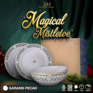 ZEN Dinner Set Piring Mangkuk Keramik Magical Mistletoe Christmas isi 4 pcs + Box