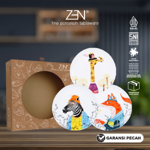 ZEN Piring Animal Series - Zebra, Giraffe, Fox 3 PCS & Giftbox