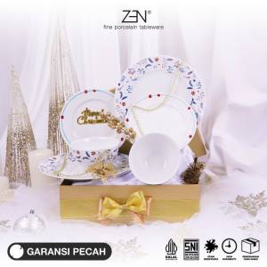 ZEN Hampers Natal Estetik Christmas Hampers Piring Mangkok Keramik Christmas Blue A