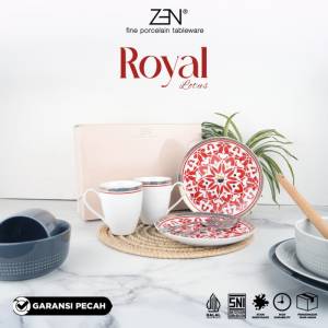 ZEN Dinner Set Piring Mug Keramik Royal Lotus isi 4 pcs + Box