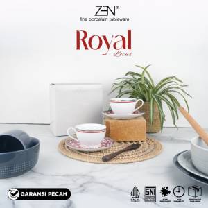 ZEN Cup & Saucer Cangkir Keramik Royal Lotus isi 2 pairs + Box