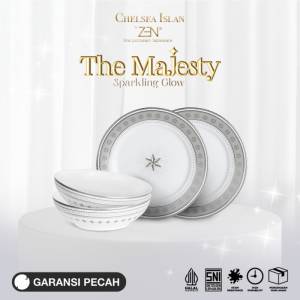 ZEN X CHELSEA ISLAN Dinner Set Keramik Sparkling Glow Silver 2 Piring Salad 2 Mangkok + Box