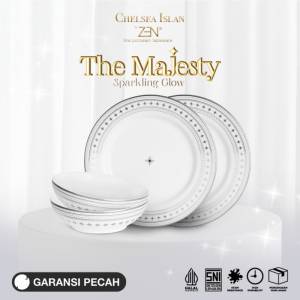 ZEN X CHELSEA ISLAN Dinner Set Keramik Sparkling Glow Silver 2 Piring Makan 2 Mangkok + Box