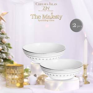 ZEN X CHELSEA ISLAN Mangkok Makan Keramik Sparkling Glow Silver 2 pcs + Box