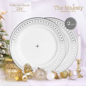 ZEN X CHELSEA ISLAN Piring Makan Keramik Sparkling Glow Silver 2 pcs + Box