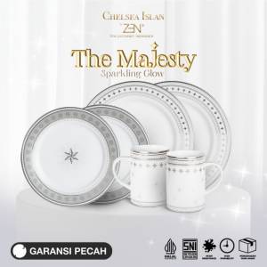 ZEN X CHELSEA ISLAN Dinner Set Piring Mug Keramik Sparkling Glow Silver isi 6 pcs + Box
