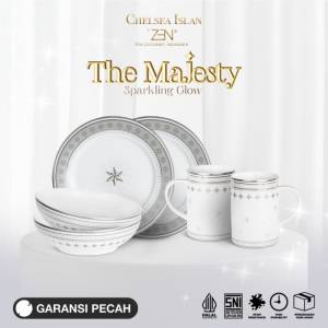 ZEN X CHELSEA ISLAN Piring Mangkuk Mug Keramik Sparkling Glow Silver isi 6 pcs + Box