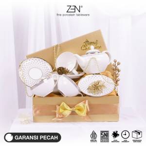ZEN Hampers Natal Premium Christmas Hampers Tea Set Cangkir Keramik Gold Savoie