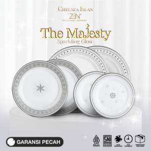 ZEN X CHELSEA ISLAN Dinner Set Piring Keramik Sparkling Glow Silver isi 6 pcs + Box