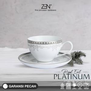 ZEN Cup Saucer Cangkir Keramik Royal Earl Platinum