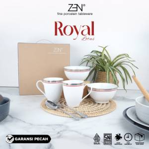ZEN Dinner Set Mug Mangkuk Keramik Royal Lotus isi 4 pcs + Box copy