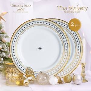 ZEN X CHELSEA ISLAN Piring Makan Keramik Sparkling Glow Gold 2 pcs + Box
