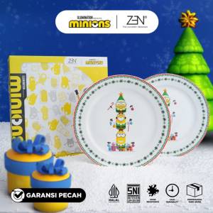 MINIONS ZEN Piring Salad Keramik Trio Xmas Tree 2 pcs + Box