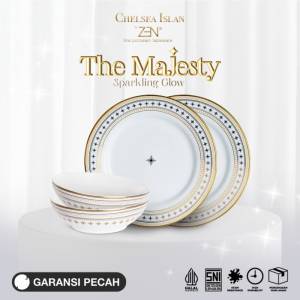 ZEN X CHELSEA ISLAN Dinner Set Keramik Sparkling Glow Gold 2 Piring Makan 2 Mangkok + Box