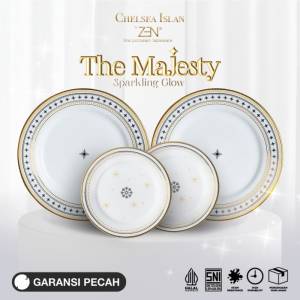 ZEN X CHELSEA ISLAN Dinner Set Keramik Sparkling Glow Gold 2 Piring Makan 2 Piring Kecil + Box
