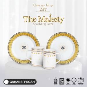 ZEN X CHELSEA ISLAN Dinner Set Keramik Sparkling Glow Gold 2 Piring Salad 2 Mug + Box