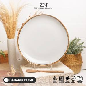 ZEN Piring Makan Keramik/ Piring Saji Grey Light Rustic Brown 29 cm
