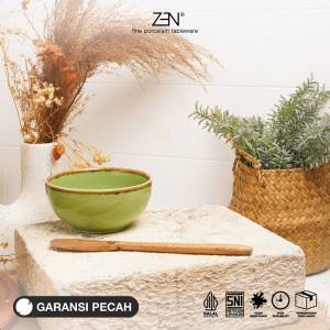 ZEN Mangkok Keramik Green Rustic Brown/ Mangkok Cereal Estetik 16cm