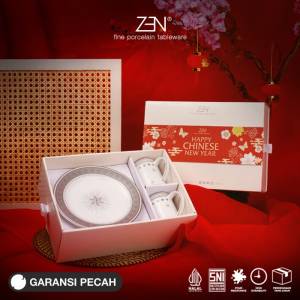 ZEN Hampers CNY Imlek Premium Hampers Piring Mug Keramik Sparkling Glow Silver + Box
