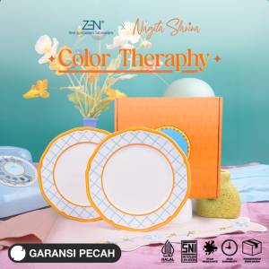 ZEN X Nagita Slavina Piring Salad Keramik Orange Blue Color Therapy 2 pcs + Box