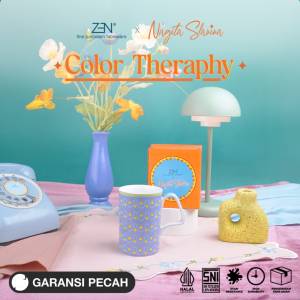 ZEN X Nagita Slavina Mug Gelas Keramik Polka Blue Color Therapy 1 pcs + Box