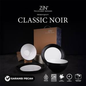 ZEN Hampers Dinner Set Piring Mangkok Stoneware Classic Noir isi 4 pcs + Box