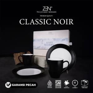 ZEN Wedding Gift Dinner Set 2 Piring 2 Mug Stoneware Classic Noir isi 4 pcs + Box
