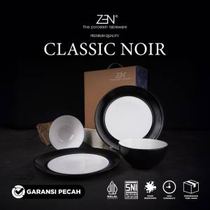 ZEN Dinner Set Piring Mangkuk Stoneware Classic Noir Piring Mangkuk Hitam isi 4 pcs + Box