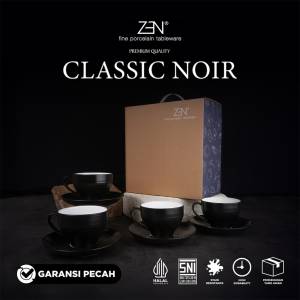 ZEN Wedding Gift Teaset Cangkir Hitam Stoneware Classic Noir Isi 4 pair + Box