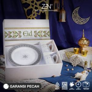 ZEN Hampers Lebaran Ramadhan Premium Hampers Piring Mug Keramik Sparkling Glow Silver + Box