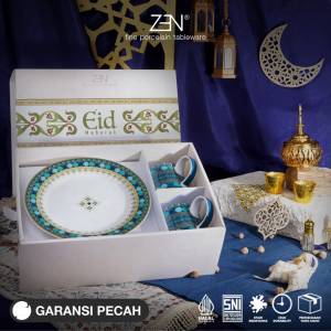 ZEN Hampers Lebaran Ramadhan Premium Hampers Piring Mug Keramik Aiyla Blue + Box