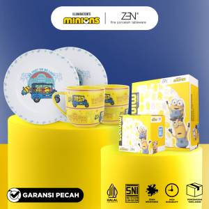 MINIONS BELLO ZEN Dinner Set Piring Mug Keramik Minions Bello Jakarta White isi 4 pcs + Box