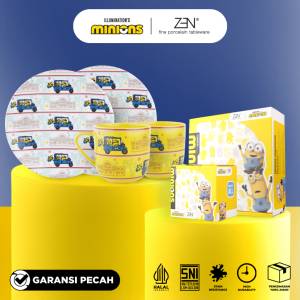 MINIONS BELLO ZEN Dinner Set Piring Mug Keramik Minions Bello Jakarta Pattern White Bajaj isi 4 pcs + Box