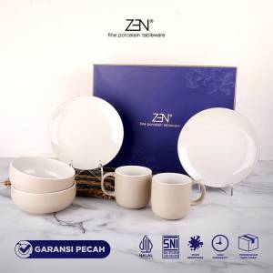 ZEN Wedding Gift Dinner Set Piring Mangkuk Mug Purity Putty isi 6 pcs + Box