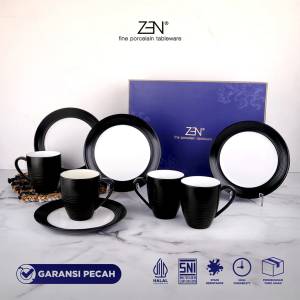 ZEN Wedding Gift Dinner Set Piring Mug Stoneware Classic Noir isi 8 pcs + Box