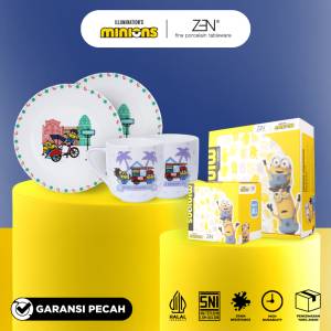 MINIONS BELLO ZEN Dinner Set Piring Mug Keramik Minions Bello Jogja White isi 4 pcs + Box