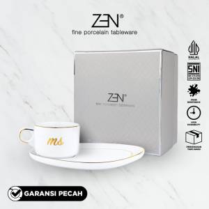 ZEN Cup Saucer MS White Lingold Cangkir + Tatakan Kue Snack Kado Pernikahan Wedding Gift + Box