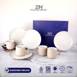 ZEN Wedding Gift Dinner Set Piring Mug Purity Putty isi 8 pcs + Box