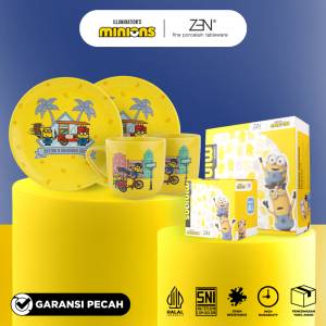MINIONS BELLO ZEN Dinner Set Piring Mug Keramik Minions Bello Jogja Yellow isi 4 pcs + Box