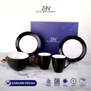 ZEN Wedding Gift Dinner Set Piring Mangkuk Mug Stoneware Classic Noir isi 6 pcs + Box