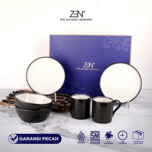 ZEN Wedding Gift Dinner Set Piring Mangkuk Mug Stoneware Grey isi 6 pcs + Box