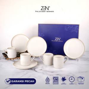ZEN Wedding Gift Dinner Set Piring Mug Stoneware Cream isi 8 pcs + Box