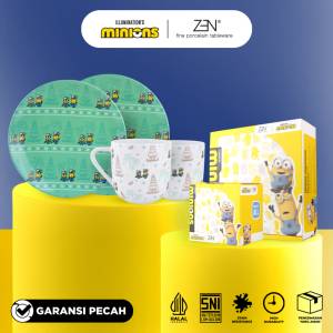 MINIONS BELLO ZEN Dinner Set Piring Mug Keramik Minions Bello Pattern Udeng Bali isi 4 pcs + Box