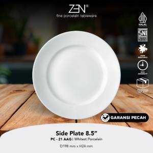 ZEN Piring Salad Keramik Plain White Piring Putih Diameter 21cm PC-21 AAG