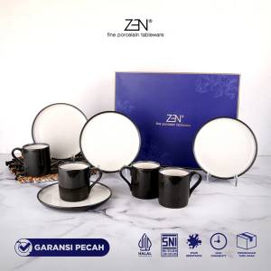 ZEN Wedding Gift Dinner Set Piring Mug Stoneware Grey isi 8 pcs + Box